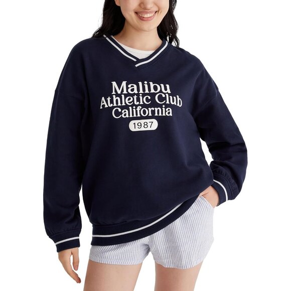 Tops - Women’s Oversized V-Neck Sweatshirt Recycled Polyester Casual Fleece